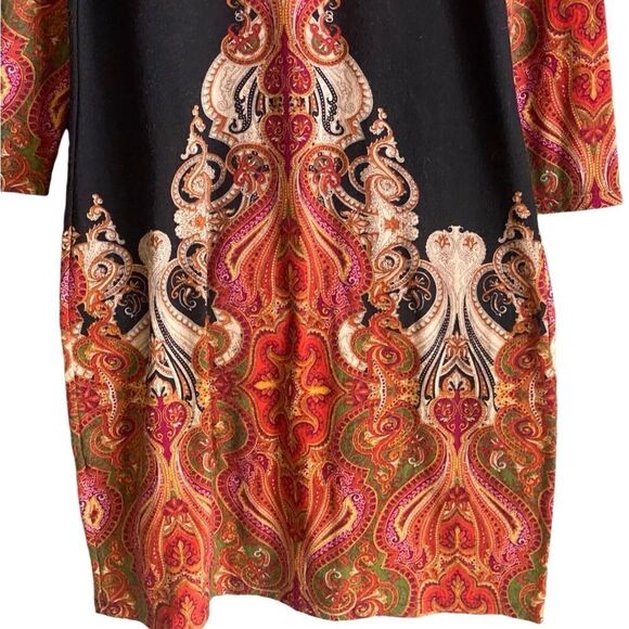 Dress Barn Orange/Black Medallion Print Knit Sweater Dress. Size 10. - Picture 6 of 8